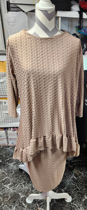 'Restocked" Camila Mocha  Honeycomb Knit Tunic with Ruffled Hem