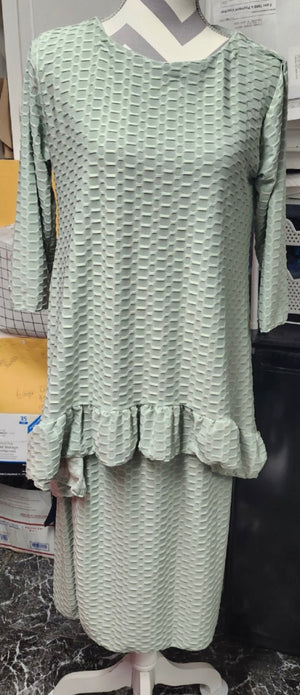 "Restocked" Camila Sage Honeycomb Knit Tunic with Ruffled Hem