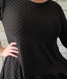 "Restocked" Camila Classy Black Honeycomb Knit Tunic with Ruffled Hem