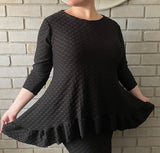 "Restocked" Camila Classy Black Honeycomb Knit Tunic with Ruffled Hem