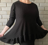 "Restocked" Camila Classy Black Honeycomb Knit Tunic with Ruffled Hem