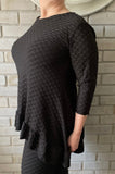 "Restocked" Camila Classy Black Honeycomb Knit Tunic with Ruffled Hem