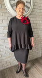 "Restocked" Camila Classy Black Honeycomb Knit Tunic with Ruffled Hem